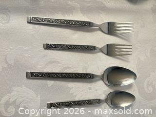 MaxSold Auction: 24-Piece Stainless Steel Flatware Set, Ornate Floral Scroll - San Jose (California, USA) SELLER MANAGED Estate Sale Online Auction - Union Avenue