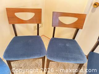 MaxSold Auction: A set of 4 wooden chairs with soft blue velvety like fabric.  - Burnaby (British Columbia, Canada) SELLER MANAGED Estate Sale Online Auction -  Sixth Street