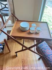 MaxSold Auction: Mid-Century Wood Serving Tray with Folding Stand & China Set - Mckinney (Texas, USA) PARTNER MANAGED Downsizing Online Auction -  Pelican Hills Drive