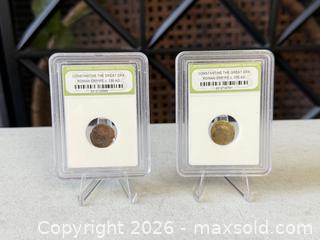 MaxSold Auction: Roman Empire Bronze Coins, c. 330 AD (Constantine era) — Lot of 2 - Hayward (California, USA) SELLER MANAGED Reseller Online Auction - Oakhill Way