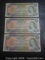 MaxSold Auction: 3 x $20 Canadian Dollar Bank Notes  - Vancouver (British Columbia, Canada) PARTNER MANAGED Estate Sale Online Auction - East Hastings Street