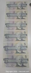 MaxSold Auction: Canadian $5 Banknotes, 1986 Birds/Laurier Series — Lot of 6 - Vancouver (British Columbia, Canada) PARTNER MANAGED Estate Sale Online Auction - East Hastings Street