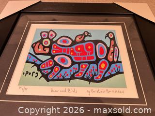 MaxSold Auction: Christian Morrisseau Framed Limited Edition Print (4/99) “ bear and birds”  - Ancaster (Ontario, Canada) SELLER MANAGED Downsizing Online Auction -  Galley Road