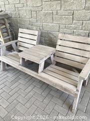 MaxSold Auction: Wooden 2-Seat Outdoor Bench with Center Table - Midland (Ontario, Canada) PARTNER MANAGED Moving Online Auction - Mundys Bay Road