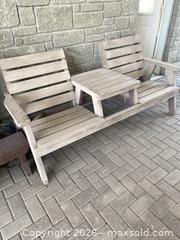 MaxSold Auction: Wooden 2-Seat Outdoor Bench with Center Table - Midland (Ontario, Canada) PARTNER MANAGED Moving Online Auction - Mundys Bay Road