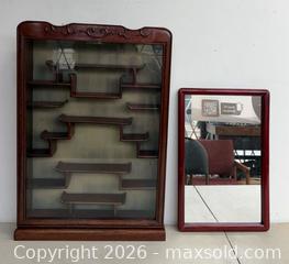 MaxSold Auction: Vintage Asian Rosewood / Mahogany Wall Hanging Display Cabinet & Framed Mirror  - Toronto (Ontario, Canada) PARTNER MANAGED Reseller Online Auction - Queen Street West.