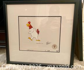MaxSold Auction: Warner Bros Foghorn Leghorn Animation Production Cel. Signed by Fritz Freleng - 1983, Framed - Caledon (Ontario, Canada) SELLER MANAGED Downsizing Online Auction - Westchester Boulevard