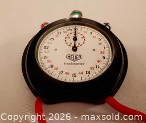 MaxSold Auction: Vintage HEUER Trackmaster Chronograph Stopwatch Mechanical Stop Watch Swiss Made - Ottawa (Ontario, Canada) SELLER MANAGED Moving Online Auction - Coventry Road (STORAGE)