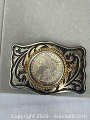 MaxSold Auction: Two-Tone Western Floral Belt Buckle with 1888 Morgan Dollar - San Jose (California, USA) PARTNER MANAGED Estate Sale Online Auction - E Humboldt