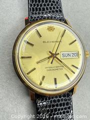 MaxSold Auction: Vintage Bucherer Men's Automatic Gold Dial Leather Strap Watch - San Jose (California, USA) PARTNER MANAGED Estate Sale Online Auction - E Humboldt