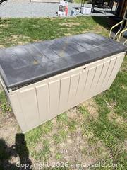 MaxSold Auction: Keter Large Beige and Brown Plastic Outdoor Deck Storage Box - Montague (Smiths Falls)(Ontario, Canada) PARTNER MANAGED Downsizing Online Auction -  Rainbow Valley Drive