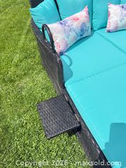 MaxSold Auction: NEW Outdoor 2-Person Wicker Daybed with Canopy & Cushions. Metal feet - Montague (Smiths Falls)(Ontario, Canada) PARTNER MANAGED Downsizing Online Auction -  Rainbow Valley Drive
