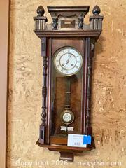 MaxSold Auction: Antique Wooden Wall Clock, Key-Wind, Roman Numerals - Los Angeles (California, USA) PARTNER MANAGED Downsizing Online Auction - Sapphire Drive