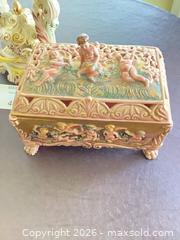 MaxSold Auction: Italian Capodimonte Porcelain Trinket Box & 3-Arm Candelabra - Los Angeles (California, USA) PARTNER MANAGED Downsizing Online Auction - Sapphire Drive