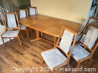 MaxSold Auction: Mid-Century Modern Extendable Teak Dining Table w/ 6 Chairs - Saanich (British Columbia, Canada) PARTNER MANAGED Estate Sale Online Auction - Gorge Road West (CONDO)