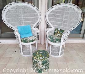 MaxSold Auction: PAIR of Large Wicker Chairs & 1 Ottoman - Walworth (New York, USA) PARTNER MANAGED Estate Sale Online Auction - Fairway 18