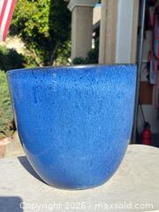 MaxSold Auction: Blue Glazed Ceramic Planter / Flower Pot, 12" W x 10" H - Campbell (California, USA) SELLER MANAGED Estate Sale Online Auction - Dell Avenue