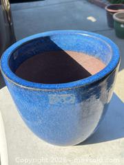 MaxSold Auction: Blue Glazed Ceramic Planter / Flower Pot, 12" W x 10" H - Campbell (California, USA) SELLER MANAGED Estate Sale Online Auction - Dell Avenue