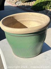 MaxSold Auction: Green Ceramic Planter / Flower Pot, 15 in dia x 11.5 in H - Campbell (California, USA) SELLER MANAGED Estate Sale Online Auction - Dell Avenue