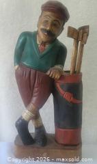 MaxSold Auction: Carnival glass Pitcher +, wooden crafted golfer + Rudy Red Art Glass + Half cigar box - Ottawa (Ontario, Canada) SELLER MANAGED Downsizing Online Auction - Woodpark Way