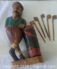 MaxSold Auction: Carnival glass Pitcher +, wooden crafted golfer + Rudy Red Art Glass + Half cigar box - Ottawa (Ontario, Canada) SELLER MANAGED Downsizing Online Auction - Woodpark Way