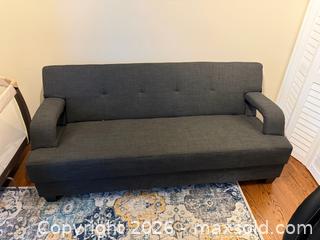 MaxSold Auction: Grey Upholstered Futon Sofa with Storage - Toronto (Ontario, Canada) SELLER MANAGED Moving Online Auction - Shadwick Drive