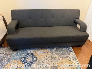 MaxSold Auction: Grey Upholstered Futon Sofa with Storage - Toronto (Ontario, Canada) SELLER MANAGED Moving Online Auction - Shadwick Drive