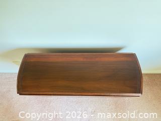 MaxSold Auction: Gibbard Solid Walnut Drop-Leaf Table, Round Top with etched detail - Tillsonburg (Ontario, Canada) SELLER MANAGED Downsizing Online Auction - Wilson Avenue