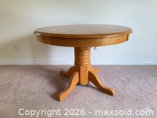 MaxSold Auction: Solid Wood Round Pedestal Dining Table, Light Oak, Seats 2-4 - Tillsonburg (Ontario, Canada) SELLER MANAGED Downsizing Online Auction - Wilson Avenue