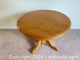 MaxSold Auction: Solid Wood Round Pedestal Dining Table, Light Oak, Seats 2-4 - Tillsonburg (Ontario, Canada) SELLER MANAGED Downsizing Online Auction - Wilson Avenue