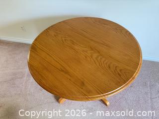 MaxSold Auction: Solid Wood Round Pedestal Dining Table, Light Oak, Seats 2-4 - Tillsonburg (Ontario, Canada) SELLER MANAGED Downsizing Online Auction - Wilson Avenue