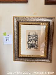 MaxSold Auction: Framed Indigenous-style Mask/Totem Print in Gold Gilded Frame - Ottawa (Ontario, Canada) PARTNER MANAGED Downsizing Online Auction - Stewart Street (CONDO)