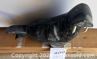 MaxSold Auction: Walrus Stone Sculpture, Dark Green/Black with White Veining - Ottawa (Ontario, Canada) PARTNER MANAGED Downsizing Online Auction - Stewart Street (CONDO)