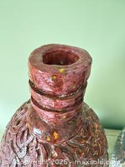 MaxSold Auction: Handmade Textured Red & Yellow Ceramic Terracotta Vase - Montgomery (New Jersey, USA) PARTNER MANAGED Downsizing Online Auction - Bedford Drive