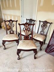 MaxSold Auction: Set of 4 Mahogany Chippendale-Style Dining Chairs with Cream Damask - Montgomery (New Jersey, USA) PARTNER MANAGED Downsizing Online Auction - Bedford Drive
