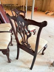 MaxSold Auction: Set of 4 Mahogany Chippendale-Style Dining Chairs with Cream Damask - Montgomery (New Jersey, USA) PARTNER MANAGED Downsizing Online Auction - Bedford Drive