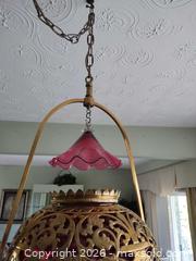 MaxSold Auction: Victorian Brass Cranberry Glass Hanging Pendant Light B - Oshawa (Ontario, Canada) Moving Online Auction - Switzer Drive
