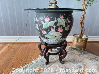 MaxSold Auction: Asian Floral Porcelain Planter with Wood Stand & Glass Top C - Oakville (Ontario, Canada) Estate Sale Online Auction - Cox Drive