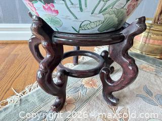 MaxSold Auction: Asian Floral Porcelain Planter with Wood Stand & Glass Top C - Oakville (Ontario, Canada) Estate Sale Online Auction - Cox Drive