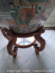 MaxSold Auction: Large Rose Medallion Porcelain Planter with Wooden Stand D - Oakville (Ontario, Canada) Estate Sale Online Auction - Cox Drive