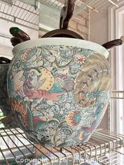 MaxSold Auction: Pair of Ceramic Plant Pots with Wooden Stands, Asian Floral Motif D - Oakville (Ontario, Canada) Estate Sale Online Auction - Cox Drive