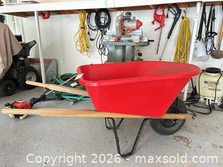 MaxSold Auction: Plastic Tub Wheelbarrow with Wooden Handles and Support Legs A - Oakville (Ontario, Canada) Estate Sale Online Auction - Cox Drive