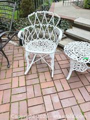 MaxSold Auction: Cast Aluminum Victorian Ornate Outdoor Rocking Chair with Side Table A - Oakville (Ontario, Canada) Estate Sale Online Auction - Cox Drive