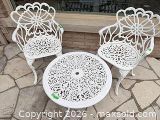 MaxSold Auction: White Cast Aluminum Ornate Victorian Patio Set, 2 Chairs & Table A - Oakville (Ontario, Canada) Estate Sale Online Auction - Cox Drive