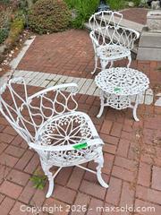 MaxSold Auction: White Cast Aluminum Victorian Bistro Set — 2 Chairs + Table A - Oakville (Ontario, Canada) Estate Sale Online Auction - Cox Drive
