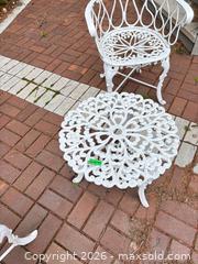 MaxSold Auction: White Cast Aluminum Victorian Bistro Set — 2 Chairs + Table A - Oakville (Ontario, Canada) Estate Sale Online Auction - Cox Drive