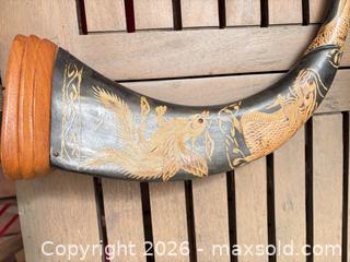 MaxSold Auction: Carved Asian Decorative Buffalo Horn Pair with Wooden Bases - North Vancouver (British Columbia, Canada) SELLER MANAGED Downsizing Online Auction - Broadview Drive