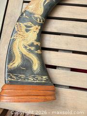 MaxSold Auction: Carved Asian Decorative Buffalo Horn Pair with Wooden Bases - North Vancouver (British Columbia, Canada) SELLER MANAGED Downsizing Online Auction - Broadview Drive