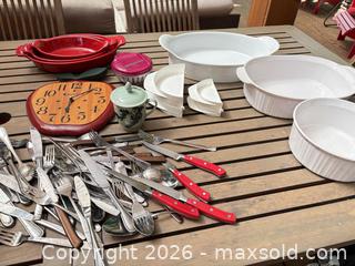 MaxSold Auction: Mixed Kitchenware Set with Flatware, Baking Dishes & Wall Clock - North Vancouver (British Columbia, Canada) SELLER MANAGED Downsizing Online Auction - Broadview Drive