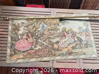 MaxSold Auction: Rococo Pastoral Wall Tapestry with Hanging Rod - North Vancouver (British Columbia, Canada) SELLER MANAGED Downsizing Online Auction - Broadview Drive